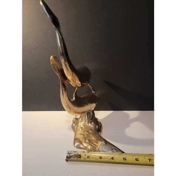 Vintage Brass Swimming Dolphins Sculpture Whimisical Statues - Picture 9 of 11
